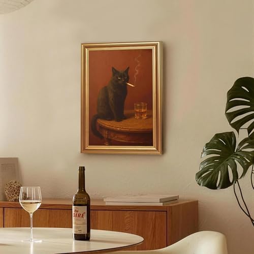 ICHZUMW Gold Framed Funny Black Cat Whiskey Vintage Canvas Wall Art 12x16In - Image 3