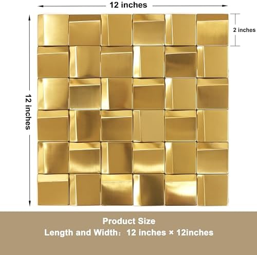5 Sheets Gold Tiles Metal Mosaic Wall Backsplash Tile 3D Wall Panels - Image 3