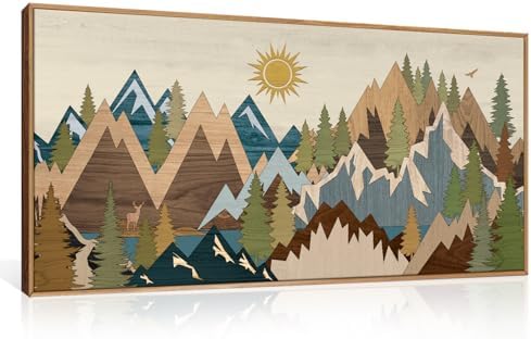 FWIEXA Large Mountain Canvas Wall Art Woodcut, Sunrise Pine Tree Wall Decor - Image 3