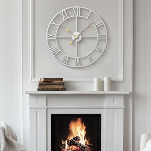 Cuspin 24 Inch Wall Clock Large Silver Decorative Modern Metal Clocks - Image 3