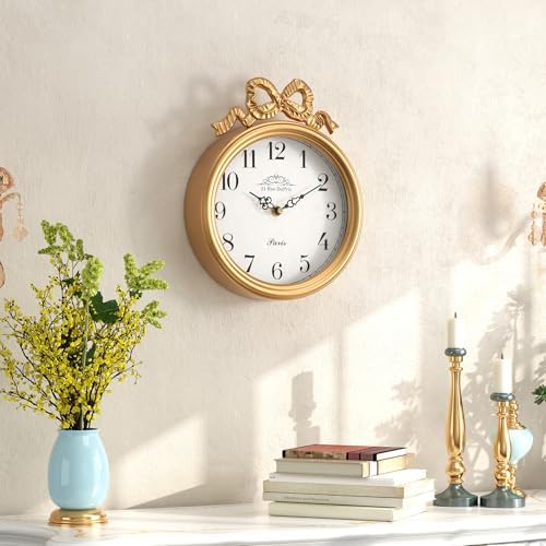 French Small Wall Clock with Bow, Vintage Gold Boho Style - Image 6