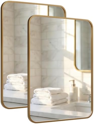 2-Pack 24x36 Inch Antique Gold Rounded Rectangle Vanity Mirrors by Pocetry