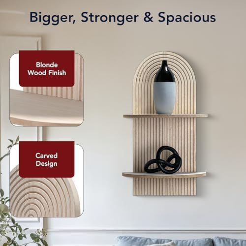 American Art Decor Carved Lunar Ledges 2-Tier Modern Display Arched Wall Shelf - Image 6
