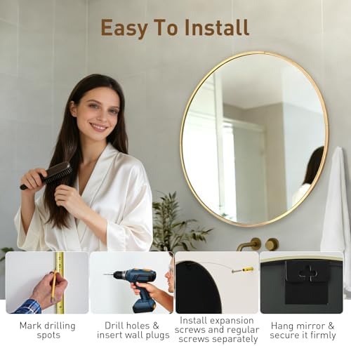NEWBULIG 30 Inch Round Bathroom Wall Mirror, Circle Vanity Mirror - Image 5