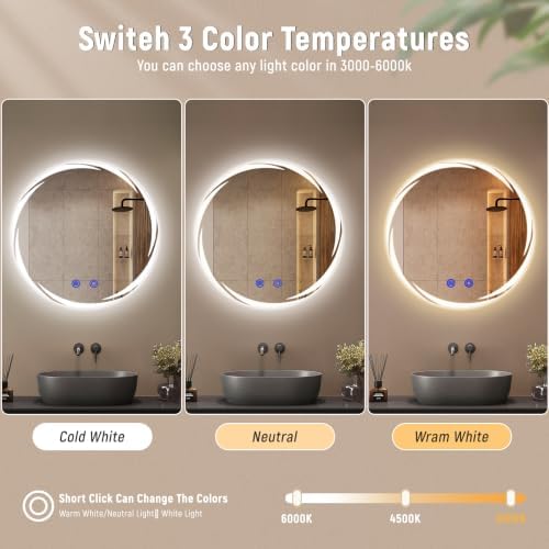 32“ x 32” LED Bathroom Smart Mirror- Anti-Fog, Round Mirror - Image 4