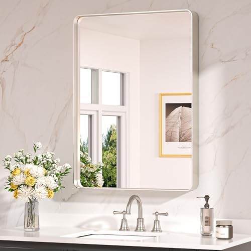 Keonjinn 24 x 32 Inch Brushed Nickel Bathroom Vanity Mirror, Aluminum Frame by Keonjinn