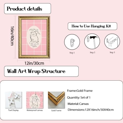 Cute Pink Bathroom Cat Wall Art Welcome to the Bathroom Sign Trendy Animal - Image 3