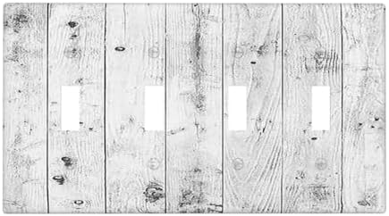 Light Switch Covers Rustic White Grey Wood Grain Quad Toggle 4 Gang Wall Plate by Lightswitchcovers