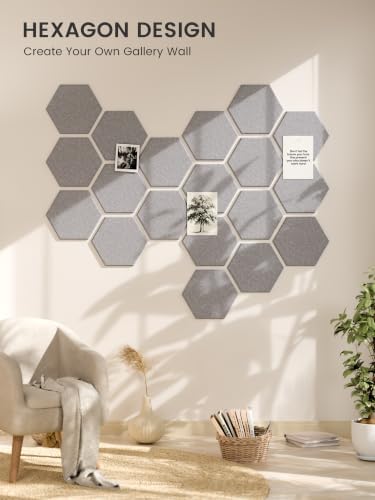 Fluxynara 8-Pack Hexagon Felt Bulletin Board Tiles, Soft Gray-1 - Image 7