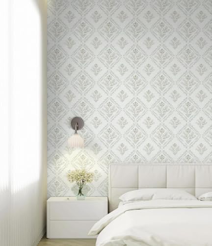 Kitico Peel and Stick Retro Bohemian Wallpaper Light Beige Contact Paper Flower - Image 6