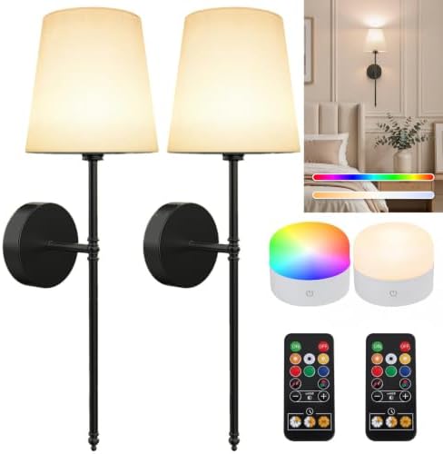 Battery Operated Wall Sconces Set of 2, Rechargeable Wireless Wall Lights by XILLUMICORE