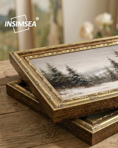 InSimSea Gold Framed Snowy Forest Wall Art, Winter Canvas Painting, 13x16 In - Image 6