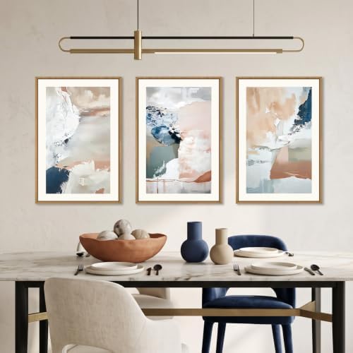 Large Abstract Brush Strokes Framed Canvas Wall Art, Neutral Navy Blue Wall - Image 3