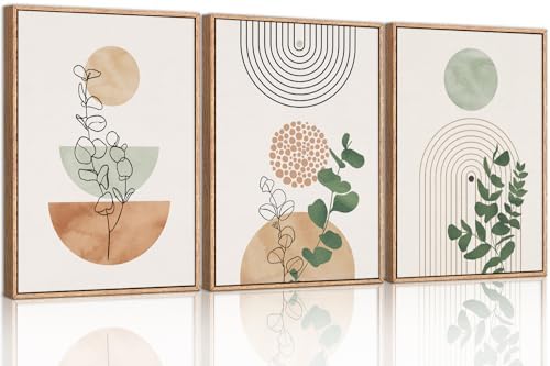Boho Abstract Terracotta Green Framed Canvas Wall Art Set -24"x36"x3 - Image 5