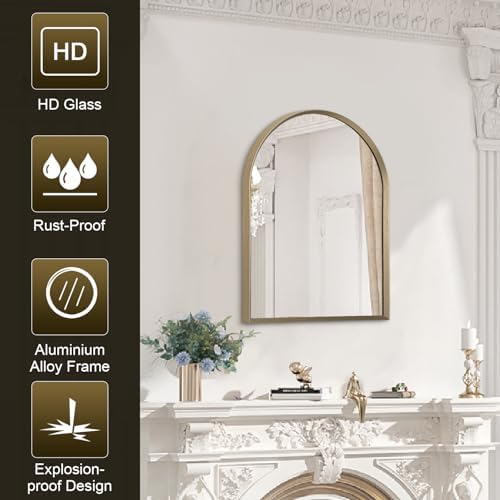 Bathroom Arched Wall Mirror Brushed Metal Vanity Wall Mounted Mirror - Image 7