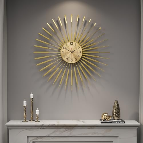 Cuspin 30 Inch Gold Large Wall Clock, Mid Century Modern Sunburst Clocks by Cuspin