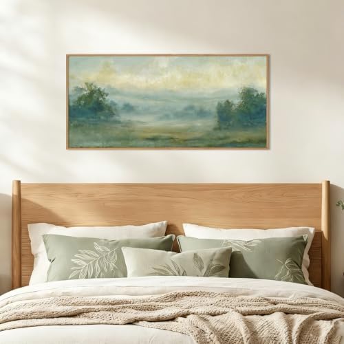 HLNIUC Green Abstract Minimalist Framed Canvas Wall Art, Neutral Landscape - Image 4