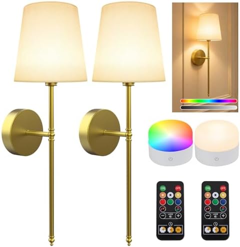 Wall Sconces Set of Two, Battery Operated Rechargeable Wireless Sconces Wall by XILLUMICORE