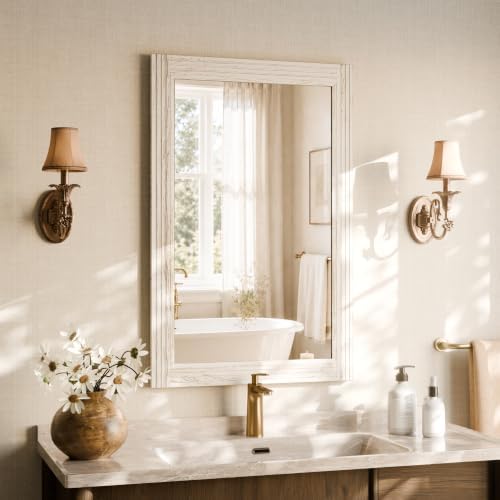 Rectangular Wall Mirror 36" x 24", Solid Wood Frame Bathroom Mirror by XRAMFY