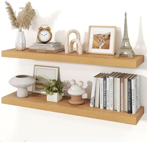 40" Natural Oak Color Floating Shelves Wood Wall Shelf by Ornawit