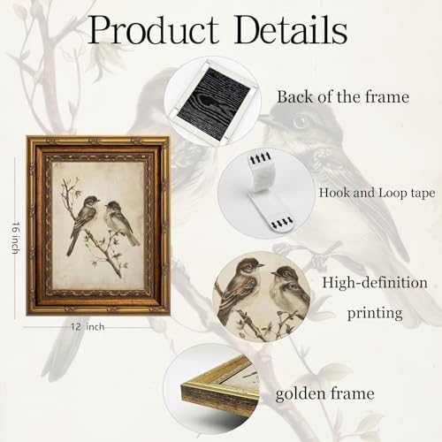 Vintage Gold Framed Wall Art Neutral Summer Bird Wall Art Vintage Botanical - Image 2