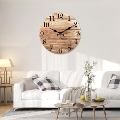 XNM 24 Inch Wood Farmhouse Wall Clocks Battery Operated - Image 2
