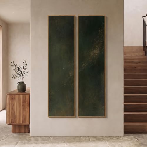 Framed Abstract Wall Art Set, 2 Piece Vertical Dark Green Canvas Prints - Image 3