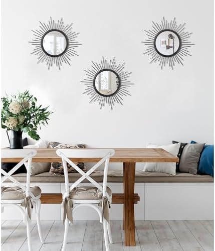 3 Pack Black Metal Wall Mirrors Sunburst Wall Mirrors Home Décor Art Decorative - Image 6
