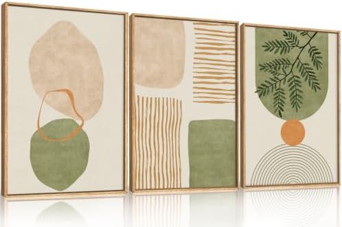 Boho Sage Green Geometric Framed Canvas Wall Art Set-16"x24"x3 - Image 5
