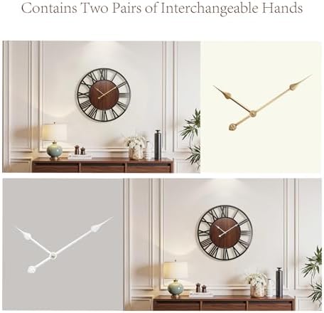 Vantic24 Inch Large Wall Clock, Roman Numeral Wood Oversized Wall Clock - Image 4