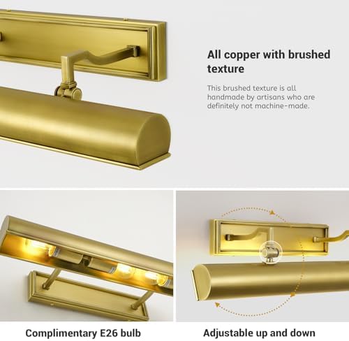 18in Brass Picture Lights Hardwired, 3-Light Gold Modern Picture Light - Image 3