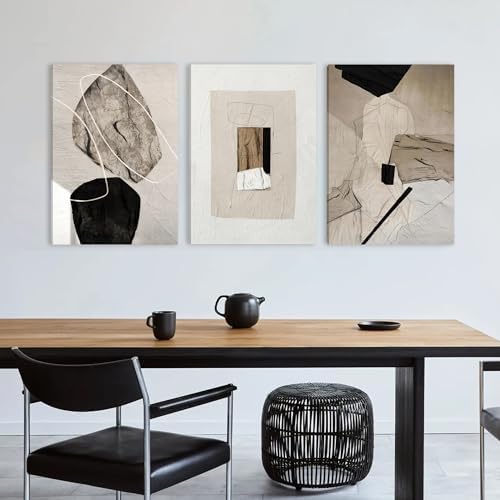 EJPFOGV Triptych Neutral Abstract Wrapped Canvas Wall Art 16x24 inches x3 - Image 2