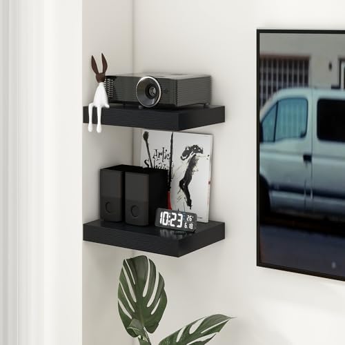 FLYJOE 12 Inch Deep Floating Shelves, 16 Inch Black Wall Shelves Set of 2 - Image 7