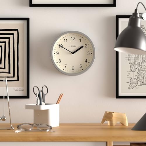JONES CLOCKS® Spin wall Clock | Small Modern Round Clock | 8" | Gray | Easy to - Image 2