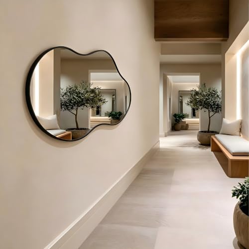 Irregular wall Mirror 26"x46" Black Asymmetrical Mirror by POTIJO