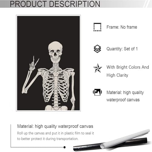 Funny Black Skeleton Canvas Wall Art Spooky Decor Halloween Poster High Hand - Image 7