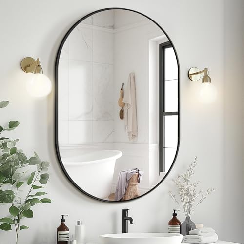 Delma 36x24 Black Oval Bathroom Mirror by Delma