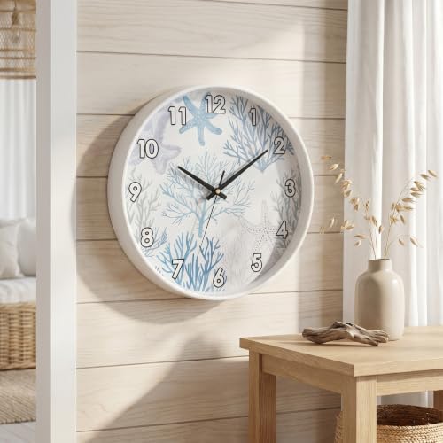 Ocean Theme Coral Starfish Beach Seashell wall clock Silent Non Ticking battery - Image 6