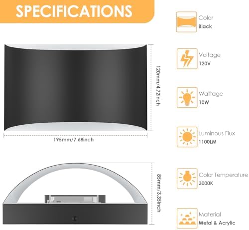 Modern LED Wall Sconces, 3000K Warm White Hardwired Wall Lights Set of 2 - Image 2