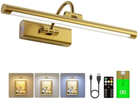 16" Gallery Picture Light with 1pcs Extra 6000mAh Battery- Brass Cordless by Craftersmark