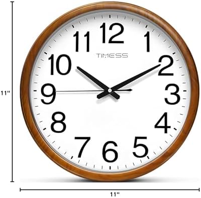 TIMESS 11-Inch Silent Non-Ticking Analog Wall Clock, Wood Yellow - Image 7