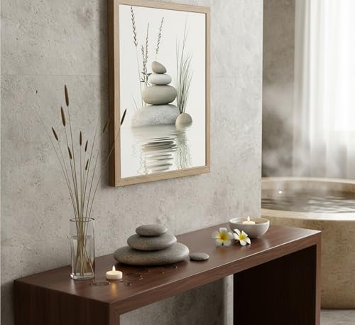 Framed Zen Stone Canvas Wall Art, Bathroom Picture Decor 16x24in - Image 4