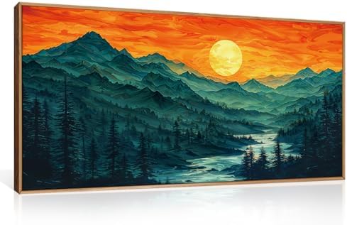 Boho Mountain Sunset Landscape Framed Canvas Wall Art-40"x20"x1 - Image 5