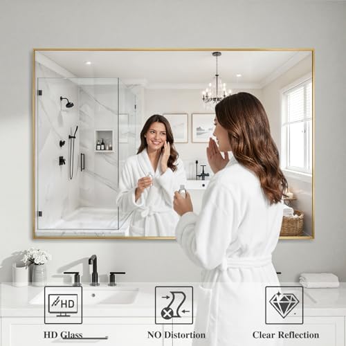 Koonmi Gold Mirrors for Wall, 36x48 Inch Bathroom Mirror, Rectangular Wall - Image 3