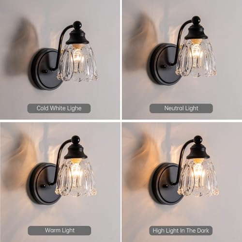 KSRYSZCQ Vintage Black Wall Sconce Set ot Two, Hardwired Matte Black Bathroom - Image 3