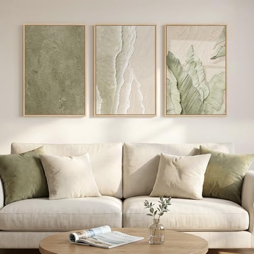 Framed Abstract Sage Green 3 Piece Wall Art - Image 4