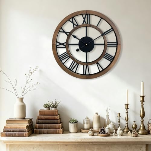 16 Inch Rustic Wall Clock Silent Non-Ticking Wooden Wall Clocks by BlueprintIvy