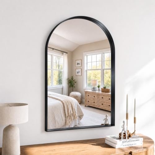 30"x20" Black Arched Mirror, Arched Wall Mirror by MYSUNORIA