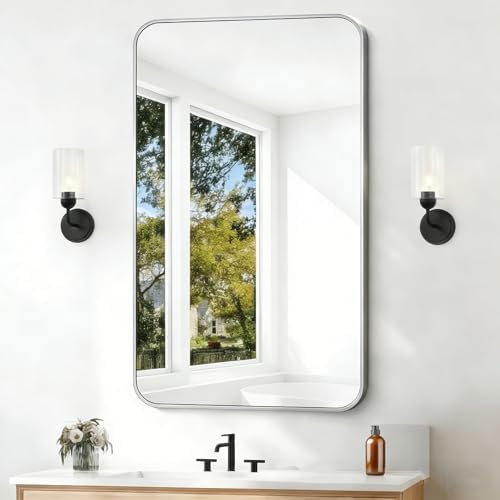 BONEWEI Silver Bathroom Mirror, 24x40 inch Wall Mirror by BONEWEI
