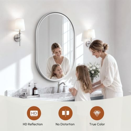 USHOWER Brushed Nickel Oval Bathroom Mirror 24x36 Inch, Oval Wall Mirror - Image 3